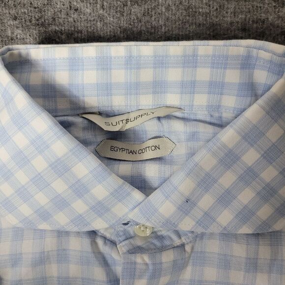 Suitsupply Men's M Button Down Shirt Egyptian Cotton Blue & White Gingham Plaid - Picture 3 of 10